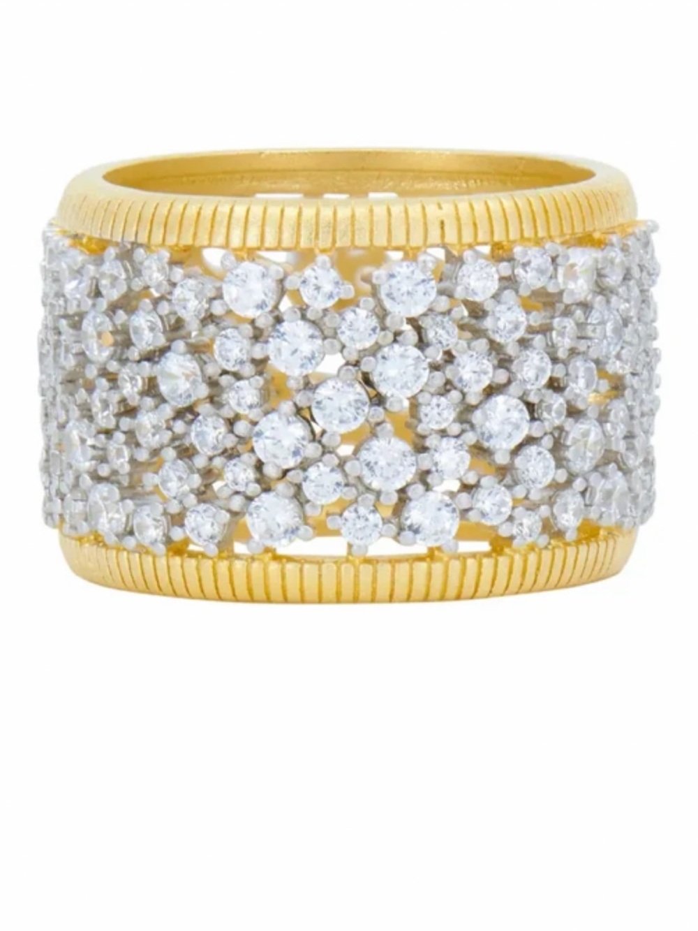 Freida Rothman Gold Pave Crystal Wide Band Ring Size 6. New